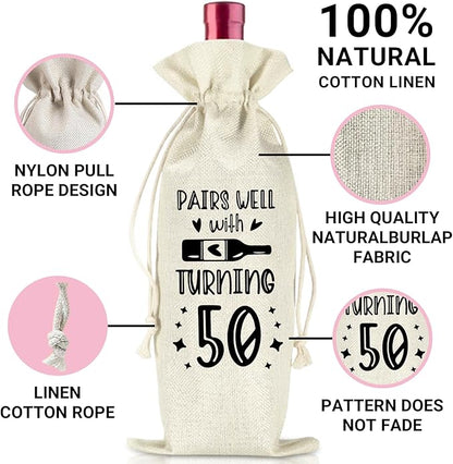comfit 50th Birthday Wine Bag, Birthday Gift Ideas for Women Men, Birthday Party Supplies Decorations, 50 Year Old Birthday Gifts for Her Him, 1 Pcs Wine Bag