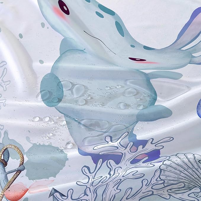AILONEN Cute Axolotl Shower Curtain for Bathroom Teal Blue Ocean Beach Coastal Bath Curtain Decor 72" W*72" H Polyester Fabric Waterproof Bathroom Curtain with 12 Hooks