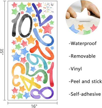 Mfault Watercolor Arabic Numbers 1-10 Learning Wall Decals Stickers, Educational Counting Stars Nursery Classroom Decorations Bedroom Playroom Art, Neutral Toddlers Kids Children Room Daycare Decor