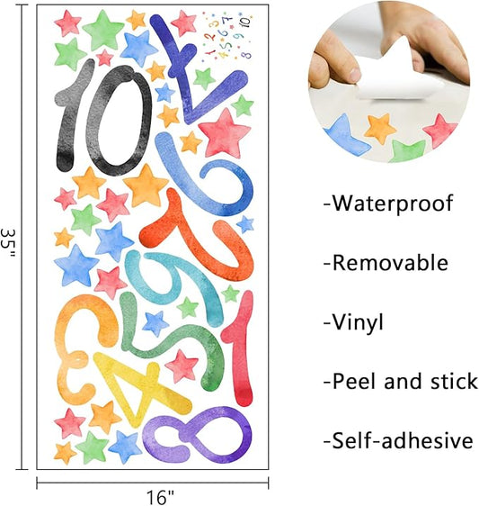 Mfault Watercolor Arabic Numbers 1-10 Learning Wall Decals Stickers, Educational Counting Stars Nursery Classroom Decorations Bedroom Playroom Art, Neutral Toddlers Kids Children Room Daycare Decor