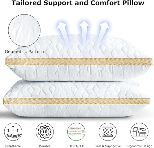 Pillows Queen Size Set of 2, Luxury Hotel Queen Size Pillows, Supportive Down Alternative Queen Pillows, Medium Firm Gusseted Bed Pillows for Sleeping, 2 Pack Queen Size Pillows Washable
