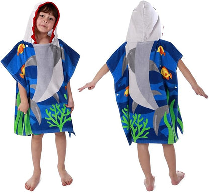 Kids Hooded Beach Bath Towel, Baby Surf Poncho Toddlers Soft Real Cotton Wrap Hooded Towels for Kids Boy Girl