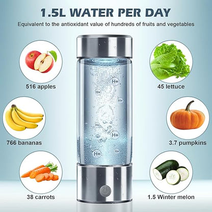 Hydrogen Water Bottle 450ml Rechargeable Hydrogen Water Generator with PEM SPE Technology Hydrogen Water Machine with Stickers 3Min Quick Electrolysis for Office Travel Daily Drinking Best Present