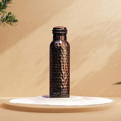 Craft Trade Ayurveda Copper Water Bottle for Drinking 32oz Antique Black Pure Copper Water Bottle Pitcher Travel Water Bottle for Gym,Office, Hiking, Outdoor -Ayurvedic Hammered Water Bottle with Lid
