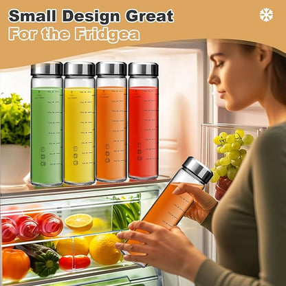 SIEROZUR Juice Bottles - 6 Pack Wide Mouth Glass Bottles with Lids - for Juicing, Smoothies, Infused Water, Beverage Storage - 20oz, BPA Free, Stainless Steel Lids, Leakproof, Reusable, Borosilicate