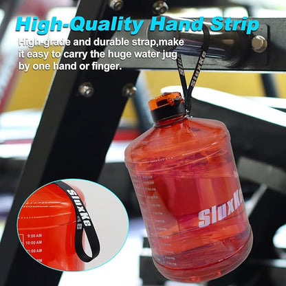 Gallon Big Water Bottle with Handle, 128oz Leakproof BPA Free Fitness Sports Water Bottle with Motivational Time Marker & Wide Mouth Ensure You Drink More Water