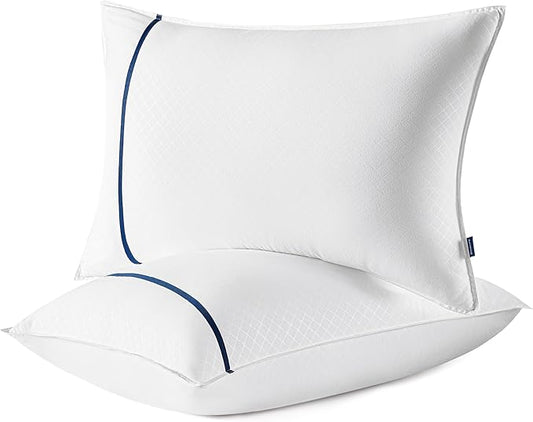 Bedsure Hotel Pillows - Luxury Bed Pillows for Sleeping with Decoration Strip Breathable Cover Soft & Supportive Pillows for Side, Back or Stomach Sleepers (2, Blue, King)