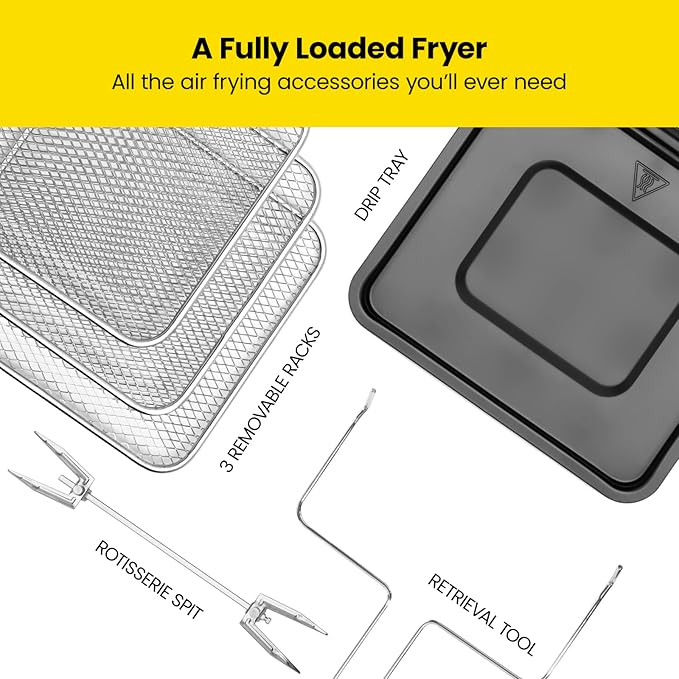 CHEFMAN Multifunctional Digital Air Fryer+ Rotisserie, Dehydrator, Convection Oven, 17 Touch Screen Presets Fry, Roast, Dehydrate, Bake, XL 10L Family Size, Auto Shutoff, Large Easy-View Window, Black