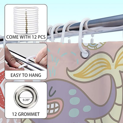 Pink Whale Kids Shower Curtain Set 72x72 Cute Cartoon Sea Animals Girls Shower Curtain for Bathroom Ocean Marine Theme Under Sea Bath Curtain Set Underwater Octopus Fish Kids Bathroom Decor