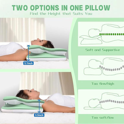 Cervical Pillow for Neck Pain Relief, Ergonomic Pillow for Side Sleeping, Orthopedic Pillow for Back & Stomach Sleepers, Cooling Memory Foam Neck Pillows for Shoulder Pain Perfect for Deep Sleep
