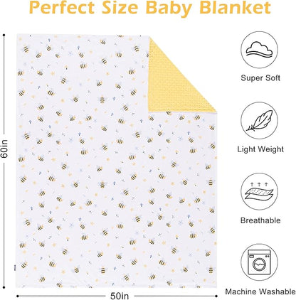 Baby Blanket for Boys Girls Super Soft Blanket,Fluffy Warm Lightweight Baby Receiving Blankets,Double Layer with Dotted Backing for Toddler Nursery (Bee, 50 * 60inch)