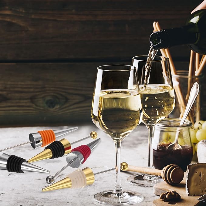 uxcell 10 Pcs Bead Wine Bottle Corks, Wine Stopper Cork, Wine Stopper, Reusable Wine Bottle Corks Sealing Plug Bottle for Beverage Holiday Party Bar,Silver/Orange