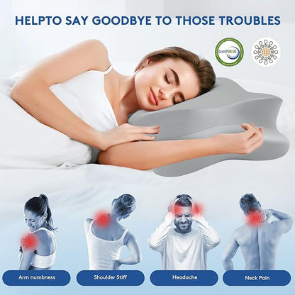Cervical Pillow for Neck Pain Relief, Cooling Contour Memory Foam Pillows Support Odorless Ergonomic Neck Pillow Adjustable Orthopedic Bed Pillow for Side Back Stomach Sleeper with Pillowcase