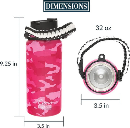 Pavilion - Good Mom 32 oz. Stainless Steel Water Bottle, Double Wall Tumbler Flask with Paracord Handle, Sports Water Cup, Gift For Mom, Mothers Day Gifts, Camouflage Bottle, 1 Count, Pink