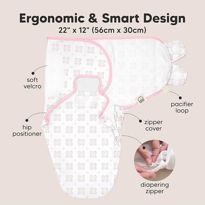 Baby Swaddle Sleep Sacks with Zipper - 3-Pack Newborn Swaddle Sack, Baby Swaddles Sleep Sack 0-3 Months, Wearable Blanket Baby, Baby Swaddle Blanket Wrap, Swaddle Sack, Easy Change Swaddle (Blossom)