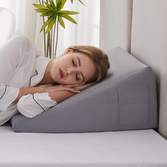 Bed Wedge Pillow for Sleeping, 10" Wedge Pillows for After Surgery, Soft Memory Foam Top, Triangle Pillow Wedge, Body Positioners for Leg Elevation, Acid Reflux, Gerd, Snoring Relief, Velvet