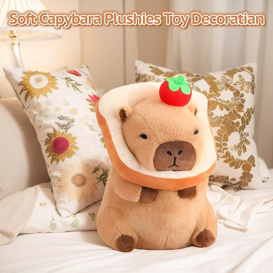 Cute Capybara Plush with Bread Kawaii Soft Apple Capybara Stuffed Aniamls Capybara Plush Toys Hugging Gifts Kids Girls Boys 12 inch