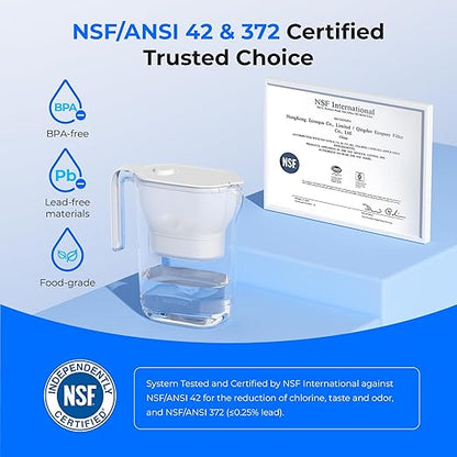 Waterdrop 200-Gallon Long-Life Water Filter Pitcher, NSF Certified Water Purifier, Replaces 6,400 Plastic Water Bottles a Year, Reduces Chlorine, PFOA/PFOS, 7-Cup, White