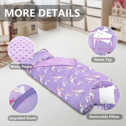 Nap Mat- Toddler Nap Mat with Pillow & Fleece Blanket- 55''*35''*3'' Nap Mat for Toddlers- Nap Mats for Preschool, Daycare