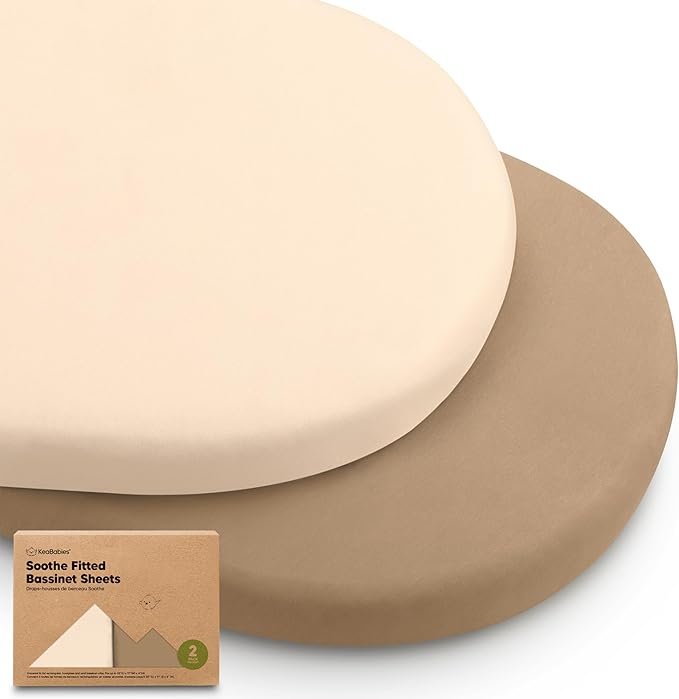 2-Pack Organic Bassinet Sheets for Girls, Boys - 100% Cotton Bassinet Mattress Sheets Compatible with Halo Bassinest Swivel Sleeper, Graco, Baby Delight, Chicco, Unisex Fitted Bassinet Sheets (Pecan)