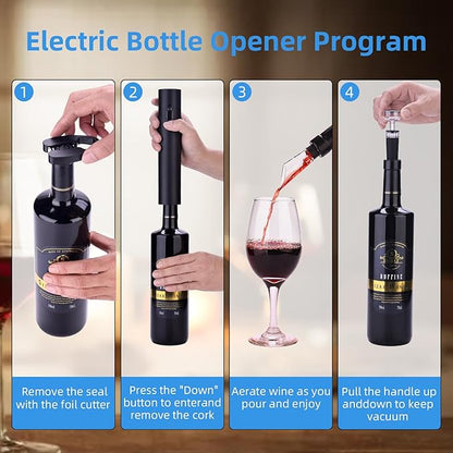 Wine Opener Electric Wine Opener Set Wine Bottle Opener Set Battery Wine Electric Opener with Foil Cutter Vacuum Preservation Stoppers Wine Dispenser