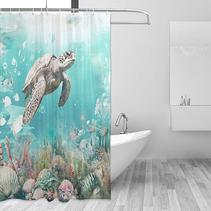 Sea Turtle Shower Curtain for Bathroom Ocean Beach Shower Curtain Set with 12 Hooks (Sea Turtle, 72" x 72")