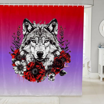 Feelyou Rose Wolf Bath Curtain Wolf Shower Curtain for Boys Girls Wolves Howling Bathroom Shower Curtain Set Wolf Life Kids Bathroom Accessories Animal Wolves 72"x78"