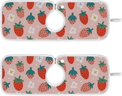 Kitchen Faucet Absorbent Mat,Strawberry Summer Berry Water Splash Guard for Sink, Faucet Drip Catcher Thicken Sponge Microfiber Faucet Water Catcher Mat Sink Absorbent Mat for Kitchen 30x5in 2 Pack