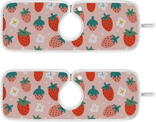 Kitchen Faucet Absorbent Mat,Strawberry Summer Berry Water Splash Guard for Sink, Faucet Drip Catcher Thicken Sponge Microfiber Faucet Water Catcher Mat Sink Absorbent Mat for Kitchen 30x5in 2 Pack