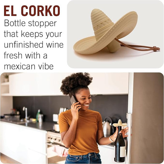 Monkey Business Elcorko Silicone Wine Stopper, Bottle Stopper with Sombrero Design, Wine Accessories, Keeps Wine Fresh, Wine Gifts