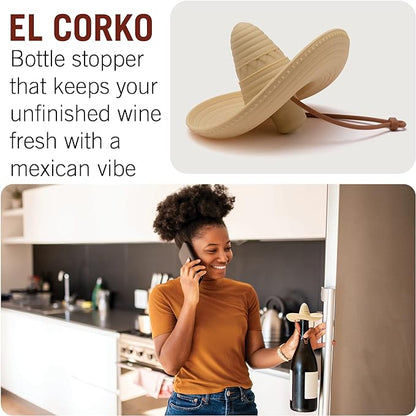 Monkey Business Elcorko Silicone Wine Stopper, Bottle Stopper with Sombrero Design, Wine Accessories, Keeps Wine Fresh, Wine Gifts
