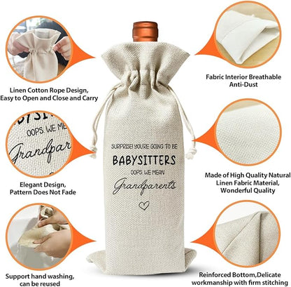 Becoming A Grandparent Gift Wine Bag, Grandparent To Be Gift, Promoted to New Grandparent Gift, Baby Announcement Gift for New Grandparent, Baby Pregnancy Reveal Gift, Baby Shower or Baby Party Favor