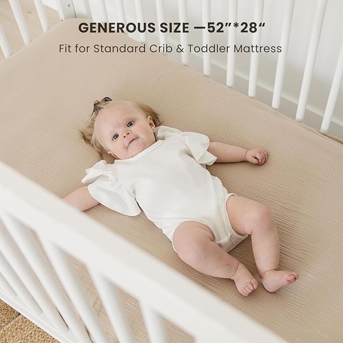 Muslin Crib Sheets for Baby Girls and Boys, Neutral Fitted Baby Bed Sheets for Standard Crib & Toddler Mattress - Soft and Breathable - 52"x28" (Ash & Ivory)