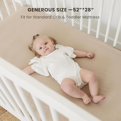 Muslin Crib Sheets for Baby Girls and Boys, Neutral Fitted Baby Bed Sheets for Standard Crib & Toddler Mattress - Soft and Breathable - 52"x28" (Ash & Ivory)