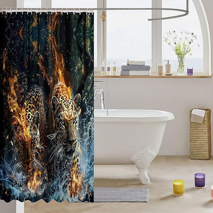 Feelyou Wild Leopard Shower Curtain Leopard Bathroom Shower Curtain Set Kids Leopard Bath Curtain for Kids Boys Girls Wildlife Kids Bathroom Accessories Wild Animal Leopard 72"x72"