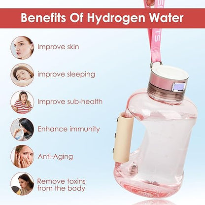 Hydrogen Water Bottle Generator, 1.5L Large Capacity Hydrogen Water Bottle for Home Outdoor, Travel, Office (Pink)