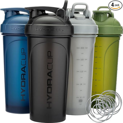 Hydra Cup ProFlow - 28 oz Shaker Bottle Pack for Protein Shakes, Shaker Cups with Ball Blender Whisk, Shaker Bottle with Handle, Travel To Go, BPA Free (No Phone Holder, MultiColor (4 Pack))