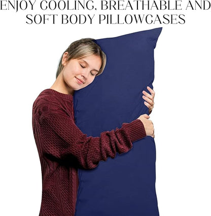 Soft Body Pillow Covers Pillowcases 60 x 21 Inch, WINKAURA Extra Large Pillow Cover for Bed Fits 54x20 Pillow, Envelope Closure, Stylish Wrinkle and Stain Resistant,Navy
