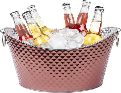 Klmnop Large Ice Bucket, 12L Stainless Steel Beverage Tub with Handles, Rose Gold Drink Tub&Drink Buckets for Parties(RoseGold)