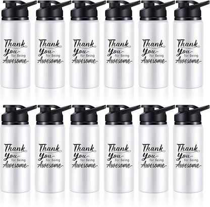 meekoo 12 Pcs Thank You for Being Awesome Aluminum Water Bottles Bulk Lightweight Sports Water Bottles Inspirational Bike Water Bottle with Snap Lids for Travel Gym Camping Hiking