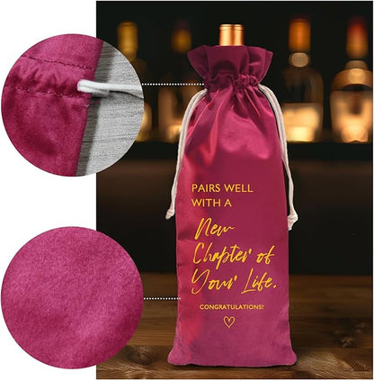 TBITON New Job Gifts Wine Bag, Going Away Gifts for Friends, New Beginnings Gifts for Women, New House, Engagement, Retirement Gift, Pairs Well With a New Chapter of Your Life (New Chapter-Red)