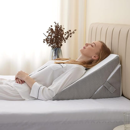 Wedge Pillow for Sleeping, Adjustable 9&12 Inch Foldable Bed Wedge Pillow Set, Orthopedic Memory Foam Triangle Pillow Wedge, 7-in-1 Elevated Pillows for Leg and Back Support, White/Grey