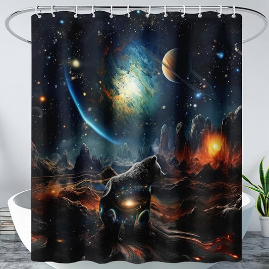 AILONEN Leopard Shower Curtain for Bathroom, Black Panther Bathroom Curtain,Galaxy Starry Planet Space Bath Curtain 60" W*72" H Polyester Waterproof Wildlife Bathroom Curtain with 12 Hooks