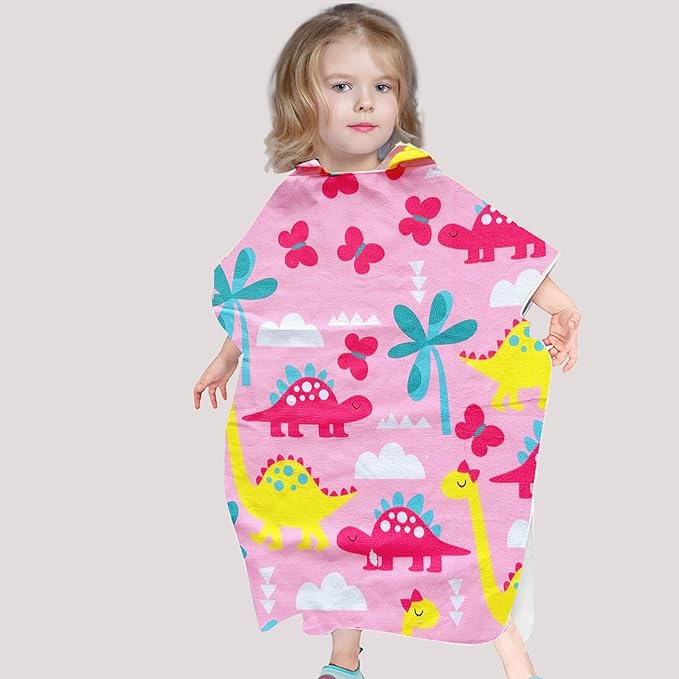 Dinosaur Beach Towel with Hood for Boys Girls Pink Kids Hooded Bath Towel Toddler Swim Pool Cover Up for 2-4 Years