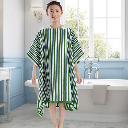 VOOVA & MOVAS Big Kids Hooded Towel Poncho | Large, Soft, Absorbent Cotton | 8-16 Years | Versatile for Pool, Swim,Beach and Bathroom | Navy Blue&Green