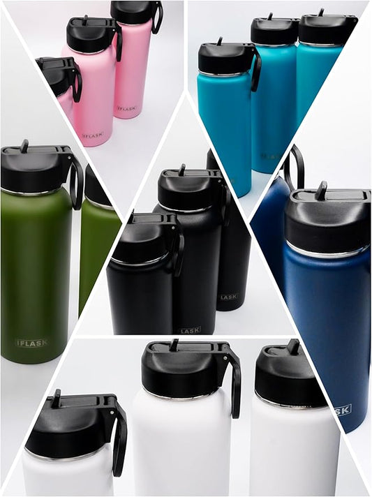 Sport Travel Outdoor Water Bottle with Spout and Straw Lids | Leak Proof | Insulated Stainless Steel Double Walled | BPA and Sweat free | Hot & Cold | For Kids Men & Women (Pink, 32 oz)