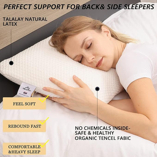 Talatex Talalay 100% Natural Premium Latex Pillow, Helps Relieve Pressure, No Memory Foam Chemicals, Perfect Package Best Gift with Removable Tencel Cover (Soft, Standard(24"×15.7"×4.9"))