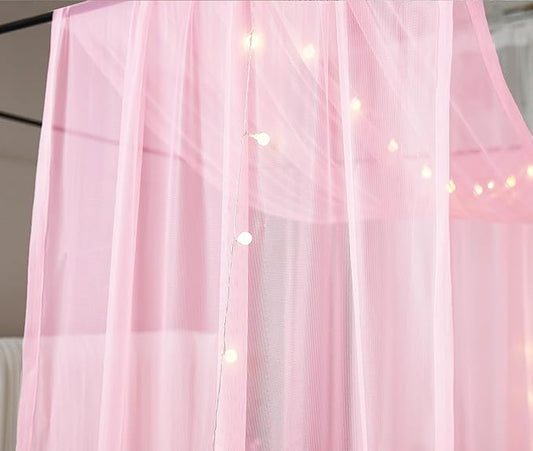 Akiky Canopy Curtains for Girls with LED Light King California King Bed Curtains Frame Bed,Valance Scarves Great for Bed,Windows,Wedding Parties(King,Pink)