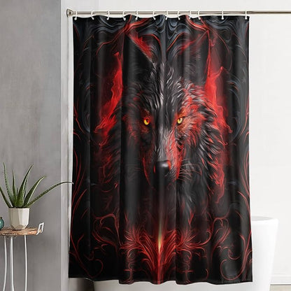 AILONEN 3D Black Wolf Shower Curtain Set,Fire Wolf Head Bathroom Curtain for Kids Girls Boys,Boho Style Shower Curtain,Wild Animal Shower Curtains for Bathroom Decor, 36" W*72" H