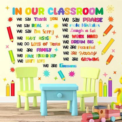 Inspirational Classroom Wall Decals Colorful Quote Motivational Phrase Stickers Crayon Wall Decals Lettering Positive Sayings Wall Stickers for Kids Room Nursery Playroom School Classroom Decor